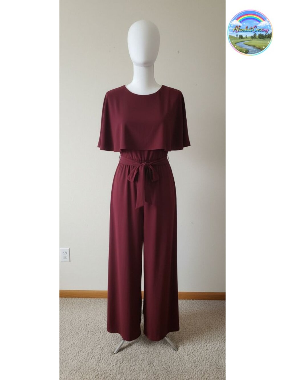 DGHBVS Women's Belted Wide Leg Jumpsuit Cape Sleeve Party One-Piece